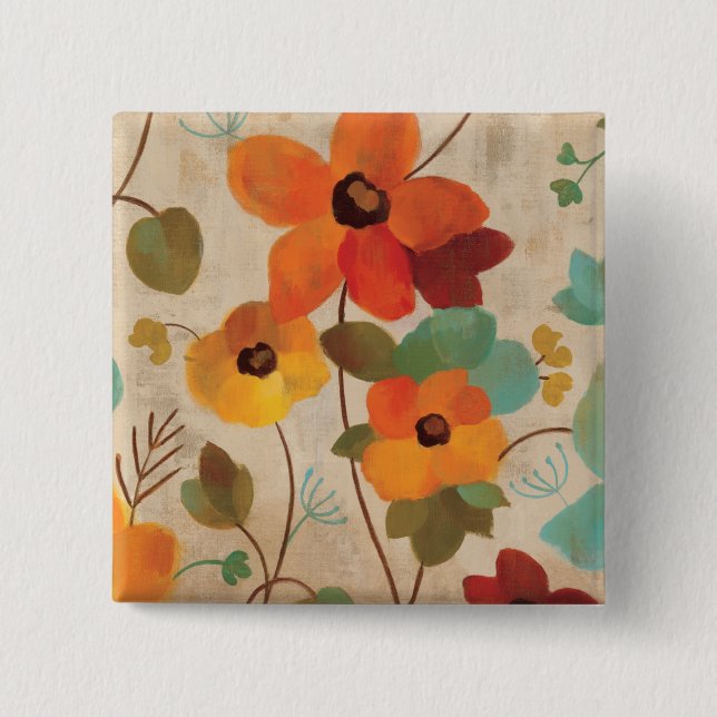 Colorful Flowers on an Off White Background Button (Front)