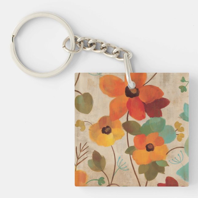 Colorful Flowers on an Off White Background Keychain (Front)