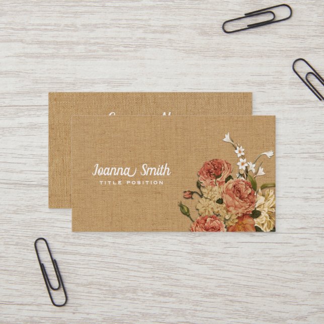 Colorful Flowers on Beige Canvas Business Card (Front/Back In Situ)