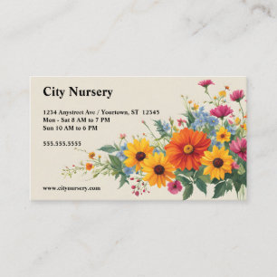 Colorful Flowers on Beige Nursery Plant Sales Business Card