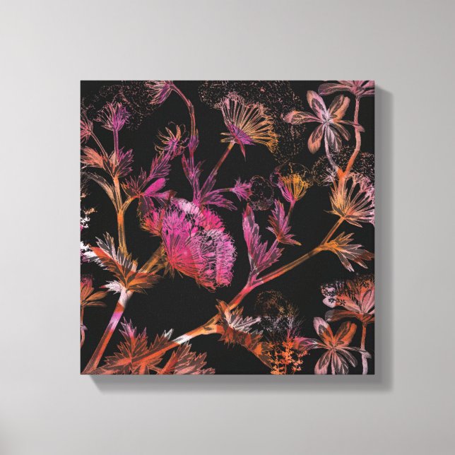 Colorful Flowers on Black Canvas Print (Front)