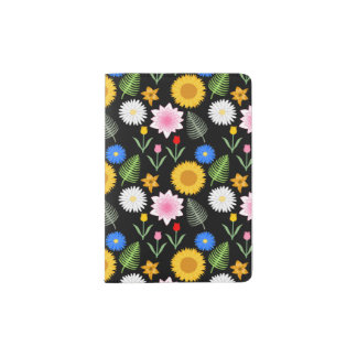Colorful Flowers on Black. Passport Holder
