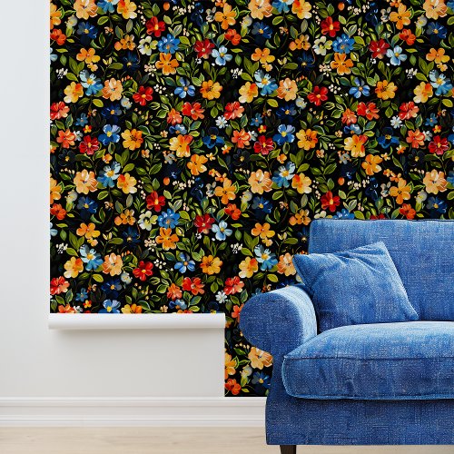 Colorful flowers on Black Wallpaper