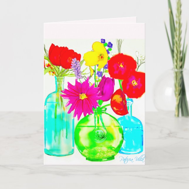 Colorful flowers on blank note card (Front)