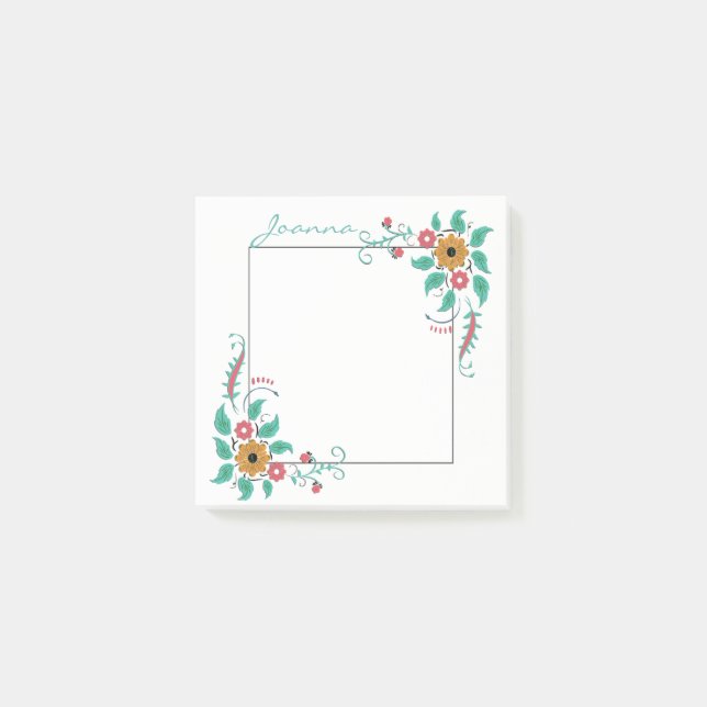 Colorful Flowers On Frame Post-it Notes (Front)