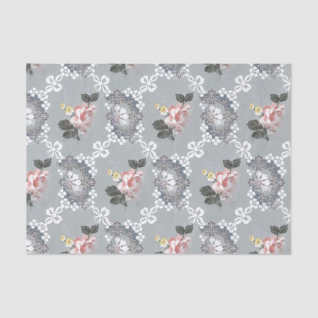 Colorful Flowers on Gray Background Tissue Paper (Front)