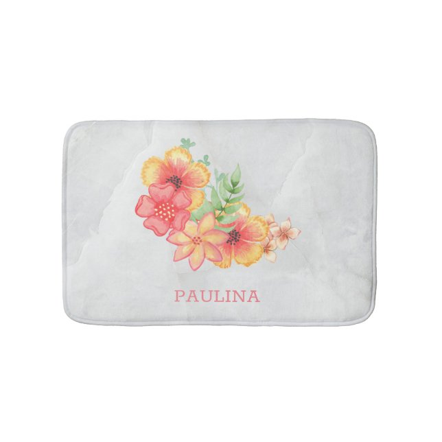 Colorful Flowers on Marble Bath Mat (Front)