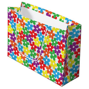 Colorful Flowers on White Large Gift Bag
