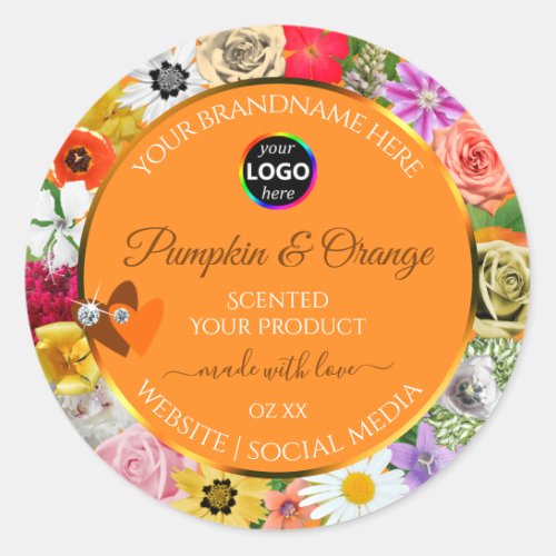 Colorful Flowers Orange Product Labels Hearts Logo