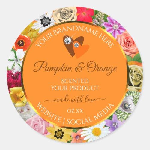 Colorful Flowers Orange Product Labels with Hearts