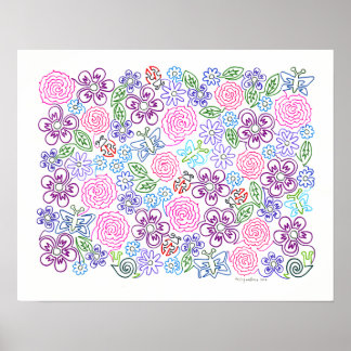 Colorful Flowers Original Line Art Poster