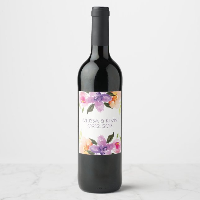 Colorful Flowers Our Wedding Day Wine Label (Front)