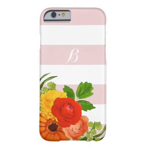 Colorful Flowers Over Pink And White Stripes Barely There iPhone 6 Case