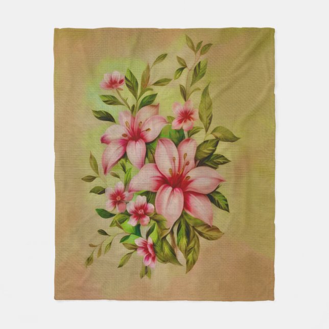 Colorful Flowers Painted With Acrylic Background Fleece Blanket (Front)