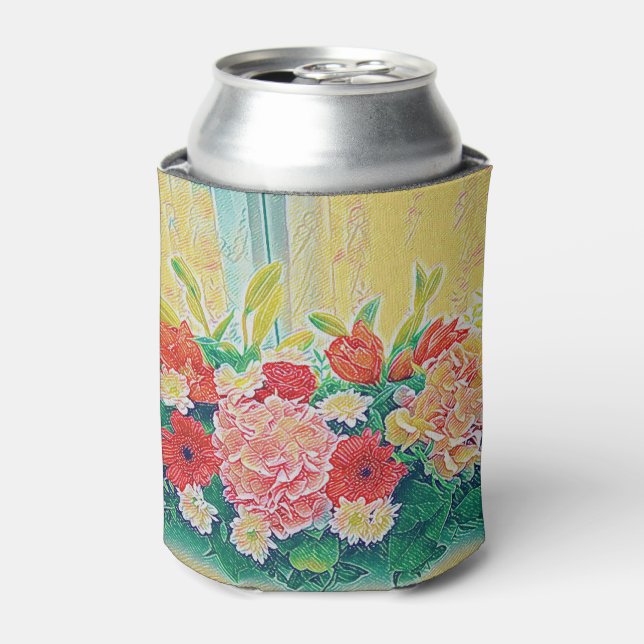 Colorful flowers painting can cooler (Can Front)