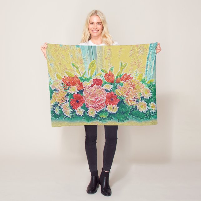 Colorful flowers painting fleece blanket (In Situ)