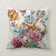 Colorful flowers painting on a throw pillow