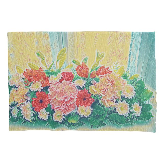 Colorful flowers painting pillow case (Front)