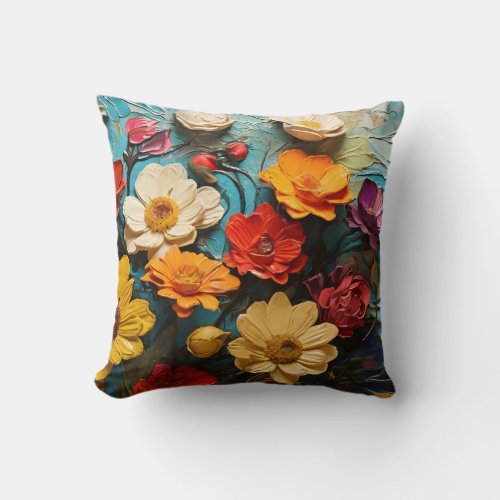 Colorful Flowers Painting Throw Pillow