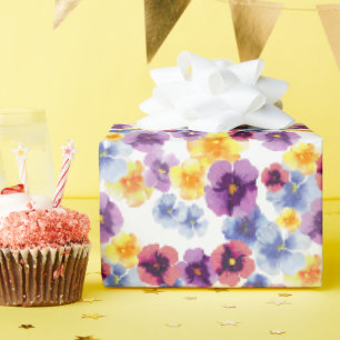 Colorful Flowers Pansy Pattern Elegant Boho Floral Wrapping Paper