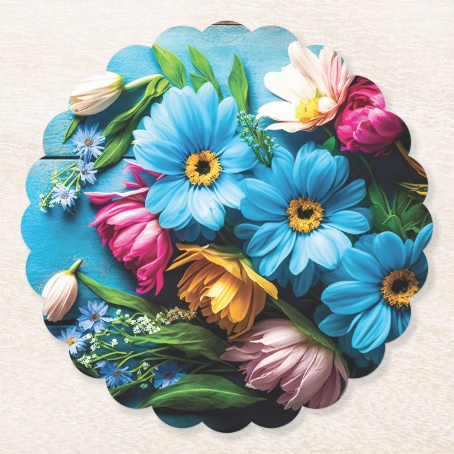 Colorful Flowers Paper Coaster (Front)