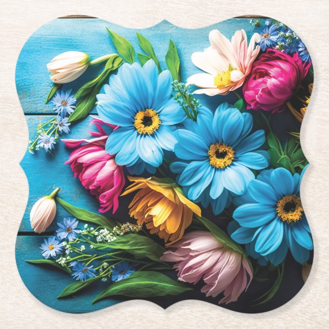 Colorful Flowers Paper Coaster (Front)