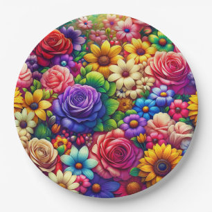 Colorful Flowers Paper Plate