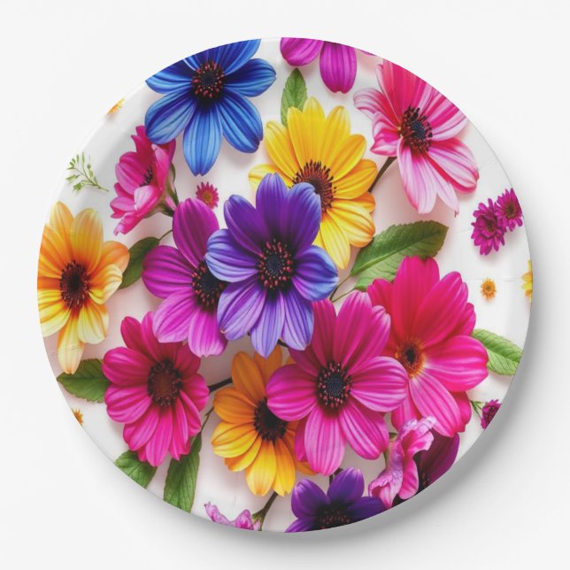 colorful flowers paper plates (Front)