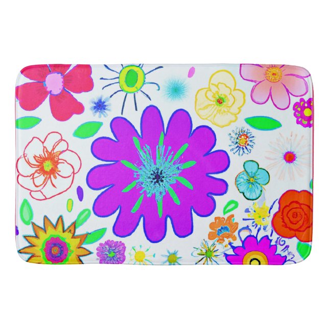 Colorful Flowers Pattern Bath Mat (Front)
