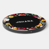Colorful flowers pattern black circle wireless charger  (Front 2)