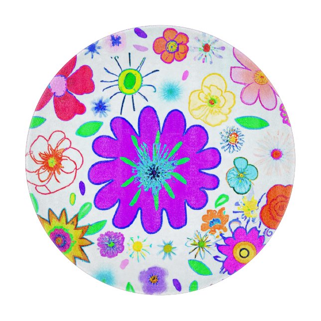 Colorful Flowers Pattern Cutting Board (Front)