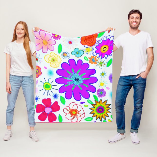 Colorful Flowers Pattern Fleece Blanket (In Situ)