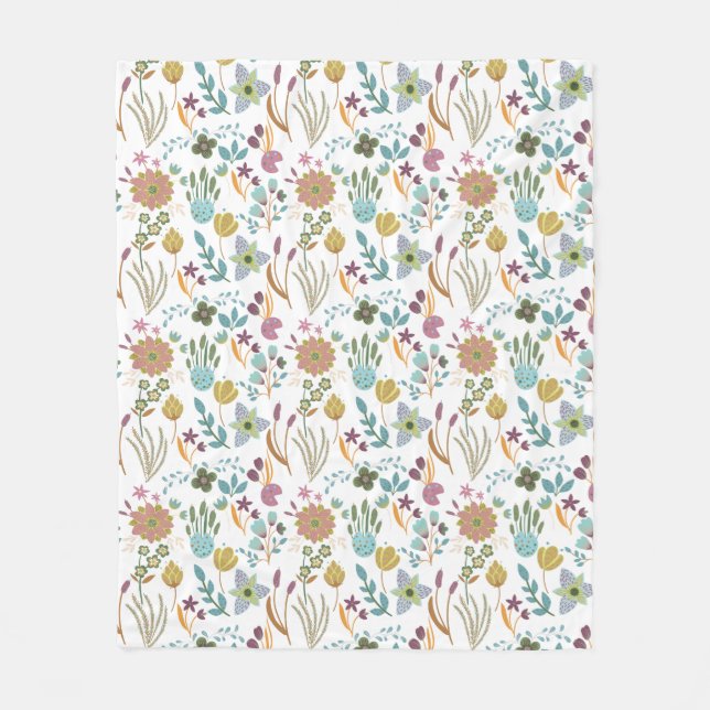 Colorful Flowers Pattern Fleece Blanket (Front)