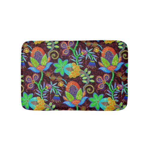 Colorful Flowers Pattern Glass_Beads Texture Bath Mat