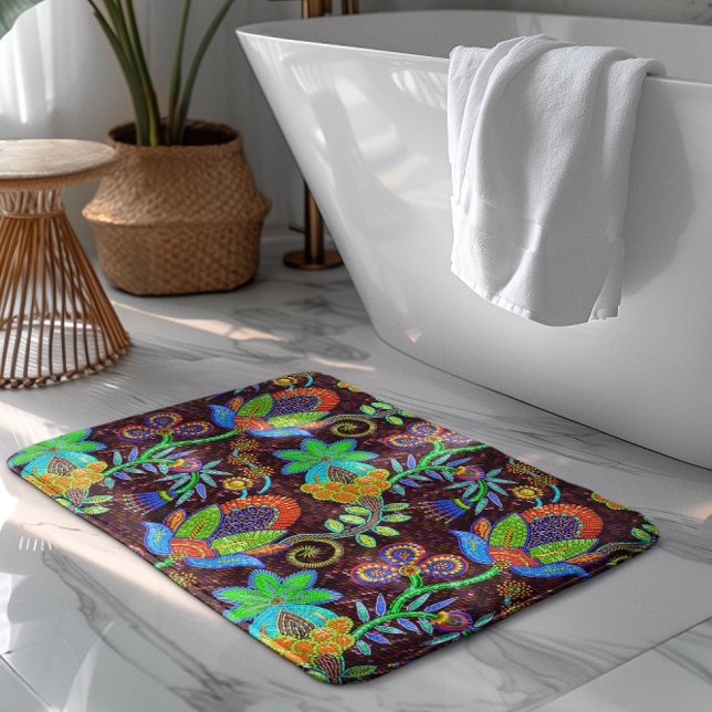 Colorful Flowers Pattern Glass-Beads Texture Bath Mat (Creator Uploaded)