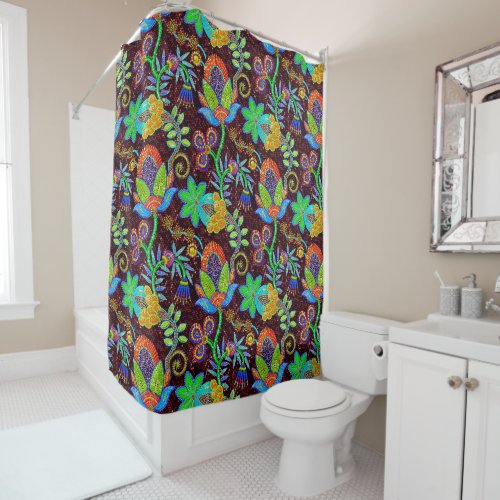 Colorful Flowers Pattern Glass_Beads Texture Shower Curtain