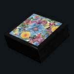 Colorful Flowers Pattern Jewelry Box<br><div class="desc">Modern colorful flowers collage watercolors hand illustration. Blue yellow and purple flowers.</div>