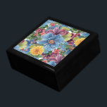 Colorful Flowers Pattern Jewelry Box<br><div class="desc">Modern colorful flowers collage watercolors hand illustration. Blue yellow and purple flowers.</div>
