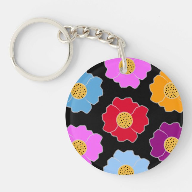 Colorful flowers pattern keychain (Front)