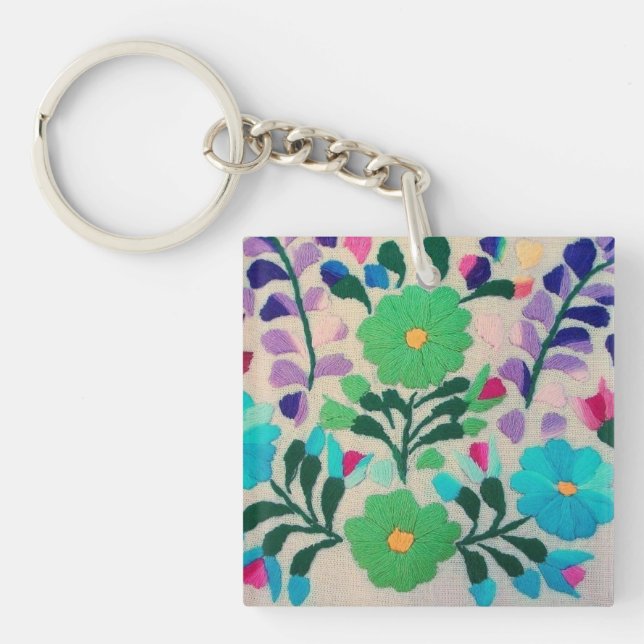 Colorful Flowers Pattern Keychain (Front)