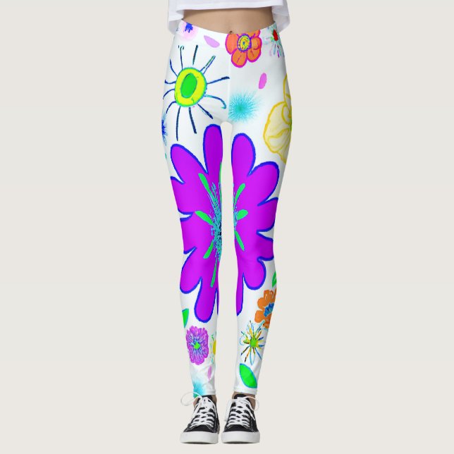 Colorful Flowers Pattern Leggings (Front)