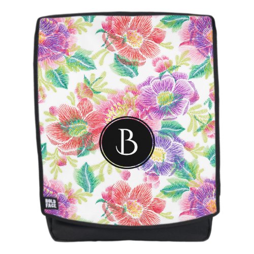 Colorful Flowers Pattern Monogram Backpack