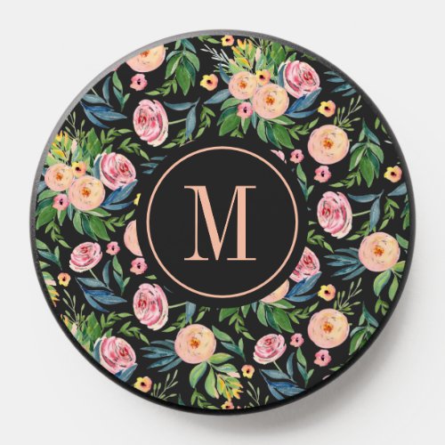 Colorful Flowers Pattern Monogram PopSocket