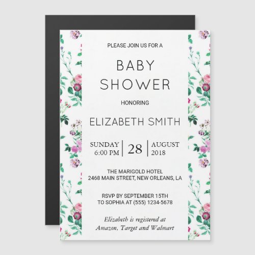 Colorful Flowers Pattern Of Flowers Baby Shower Magnetic Invitation