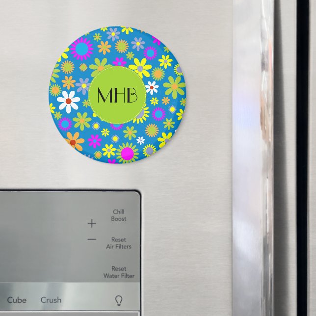 Colorful Flowers, Pattern Of Flowers, Monogram Magnet (In Situ (Fridge))