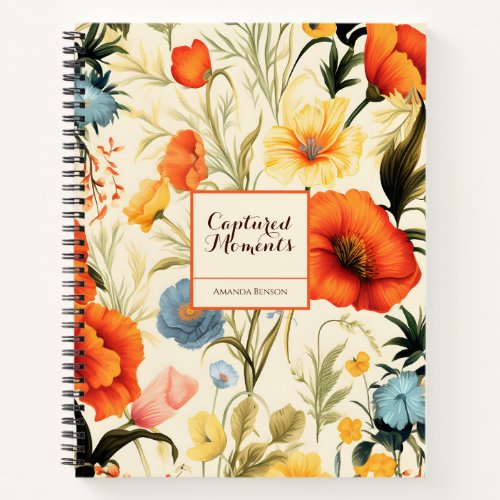 Colorful Flowers Pattern Painting in Beige Notebook