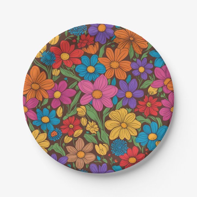 Colorful flowers pattern paper plates (Front)
