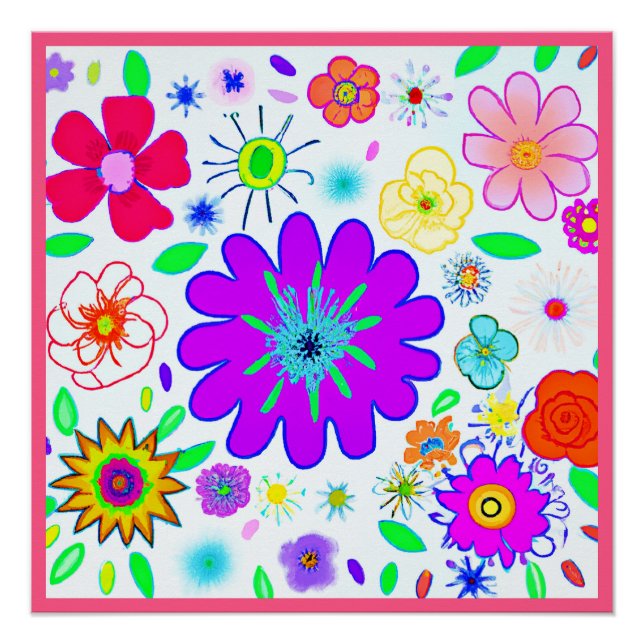 Colorful Flowers Pattern Poster (Front)