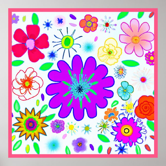 Colorful Flowers Pattern Poster (Front)