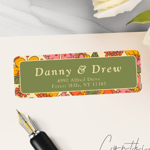 Colorful Flowers Pattern Retro Boho 70s Adress Label